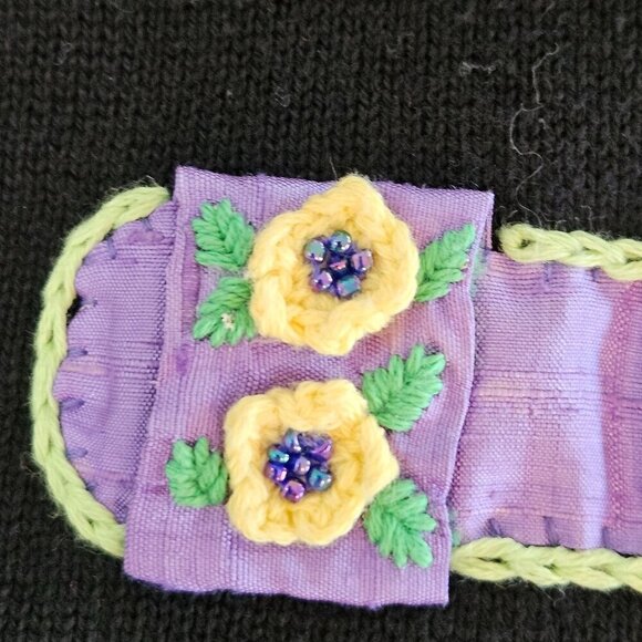 Talbots Petites Small Black Cardigan Beaded Embroidered Sandal Beach Vintage - Picture 9 of 14